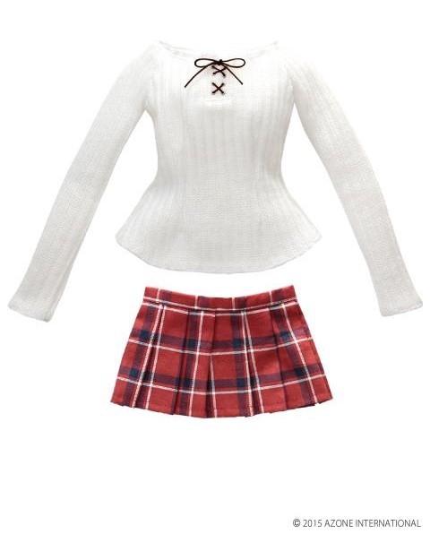 Warm High Laced Knit & Skirt Set (White x Red), Azone, Accessories, 1/3, 4582119982119
